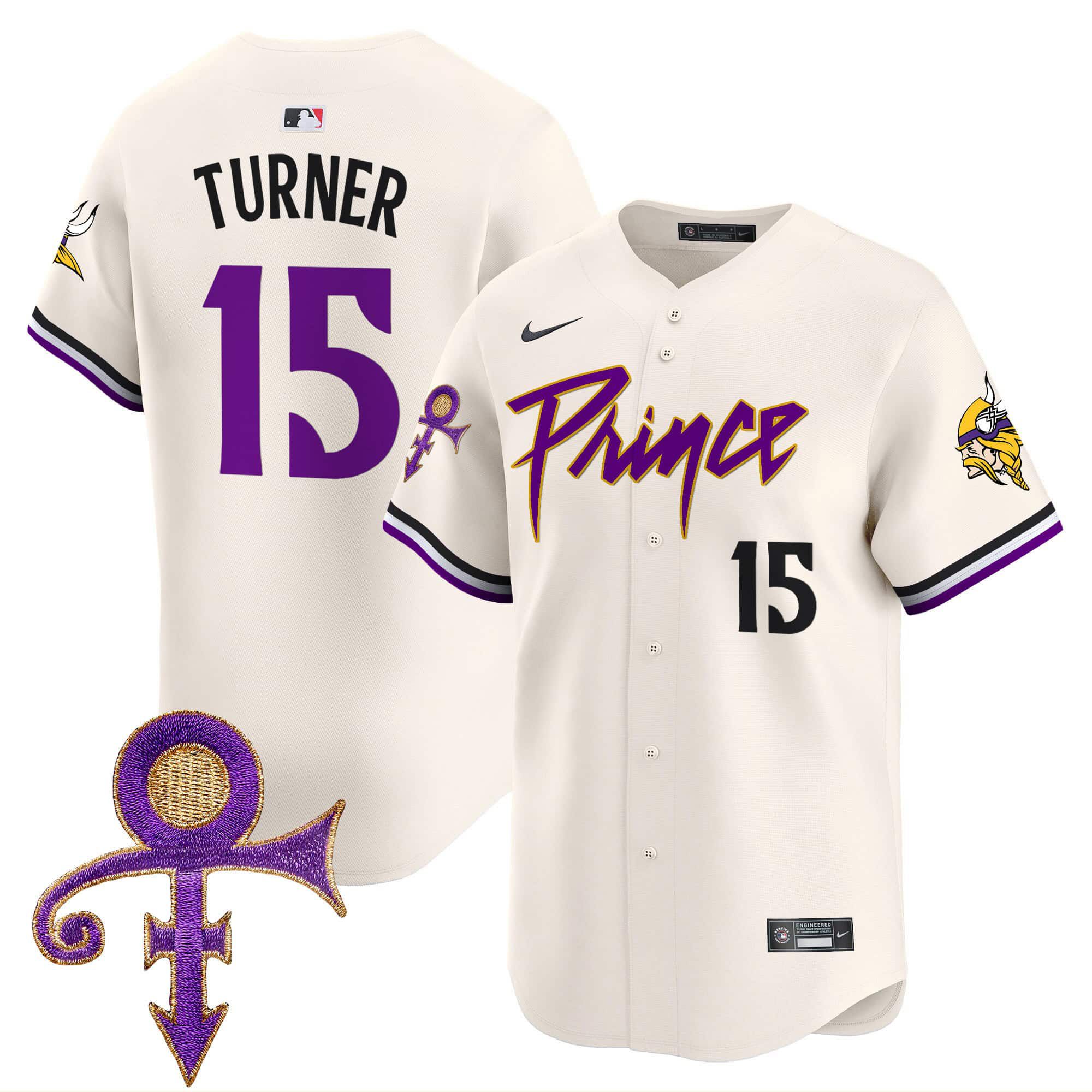 Men Minnesota Vikings #15 Turner Cream 2024 Nike Prince Patch Vapor Premier Limited NFL Jersey